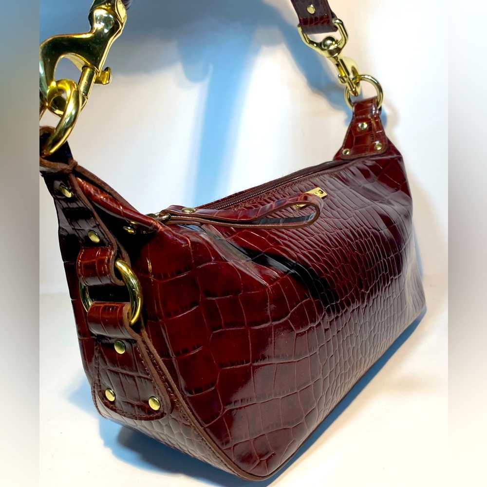 Lauren Ralph Lauren Brown Embossed Faux Crocodile Small Shoulder Bag Clutch